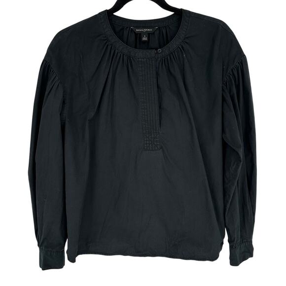 Banana Republic Black Voile Long Puff Sleeve Blouse Breathable Relaxed Casual S - Picture 1 of 7